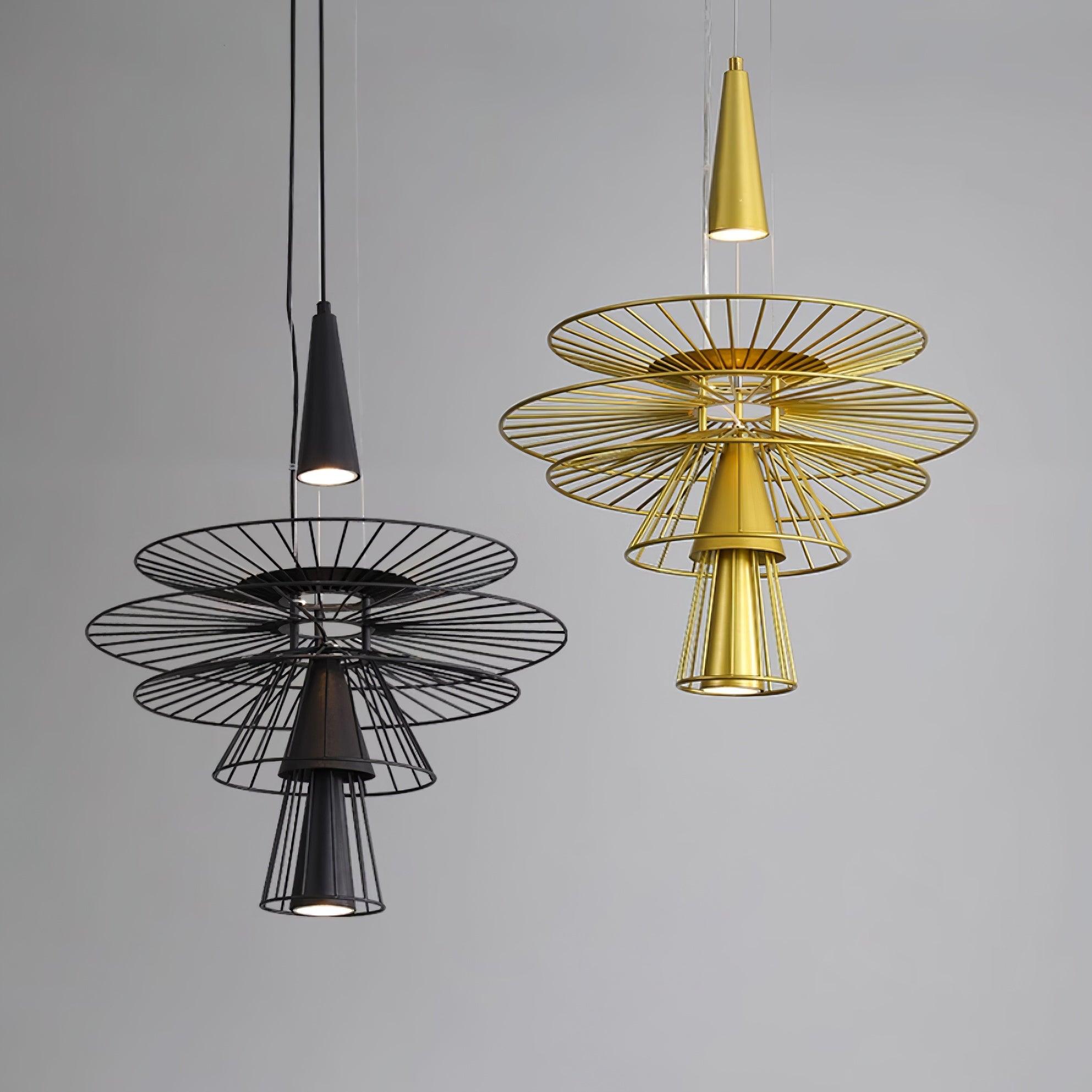 Chandelier Sculptural Layered Wire Frame Statement Bold Modern Centerpiece - Letslighting