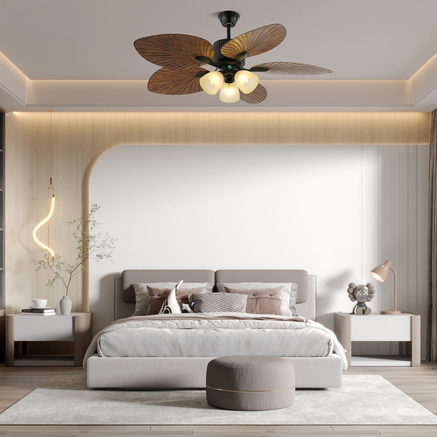Ventilatore da soffitto Virel Tropicale in legno con luce, Modello D, diametro 42 pollici