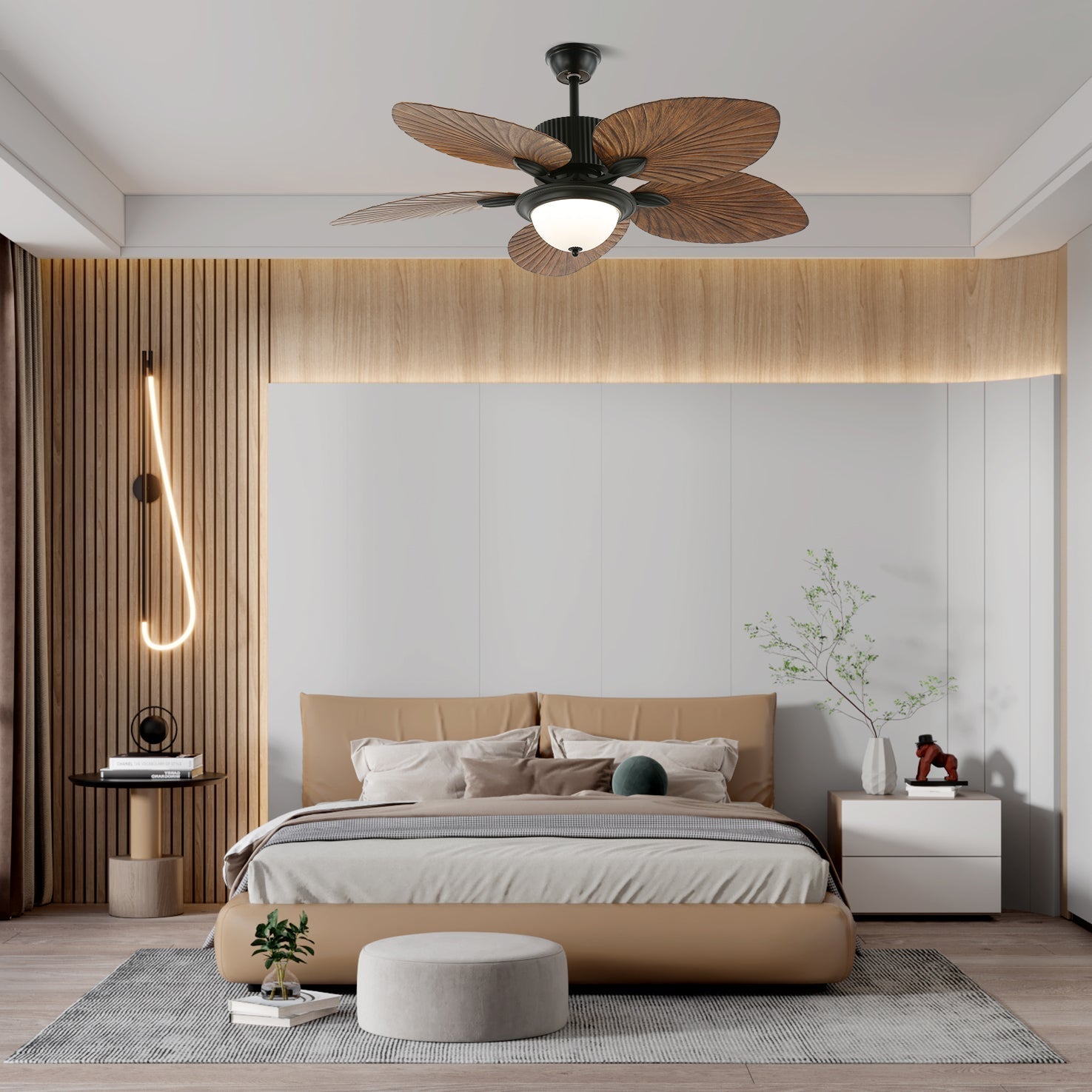 Ventilatore da soffitto Virel Tropicale in legno con luce, Modello C, diametro 42 pollici