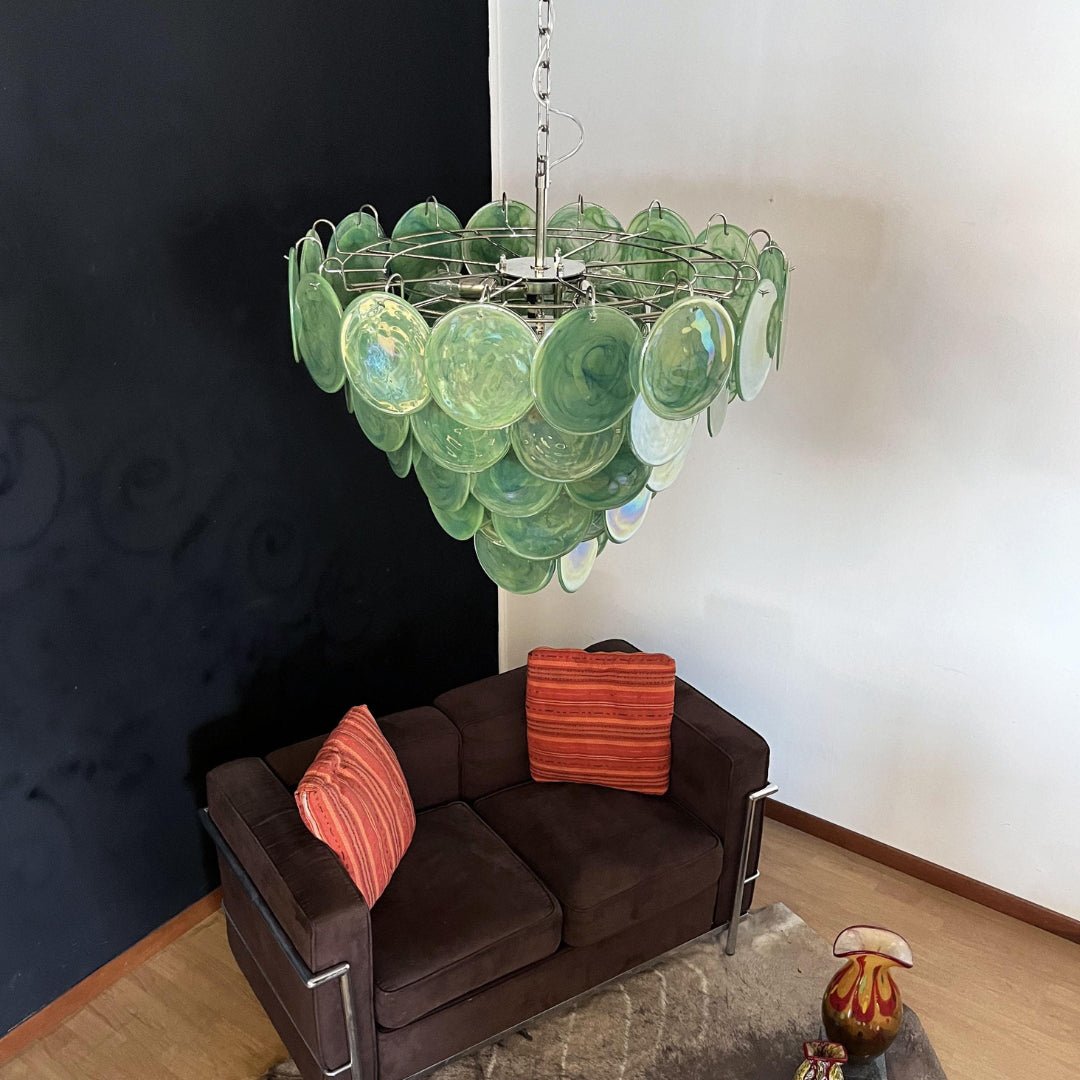 Aurora Chandelier Green Murano Glass Disc - Neutralighting