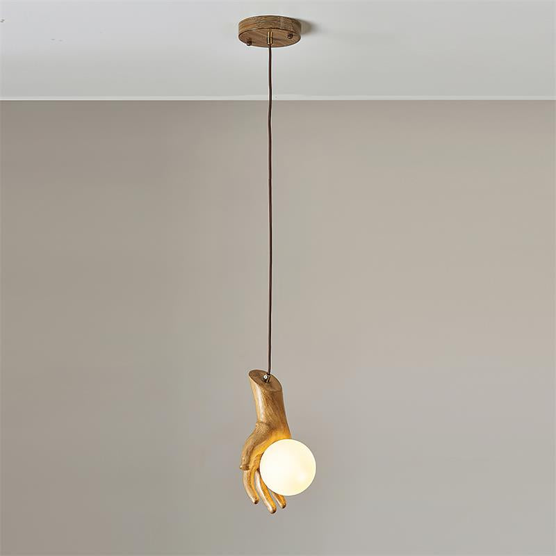 Pendant Light Hand Sculpture Wood Grip Globe - Letslighting