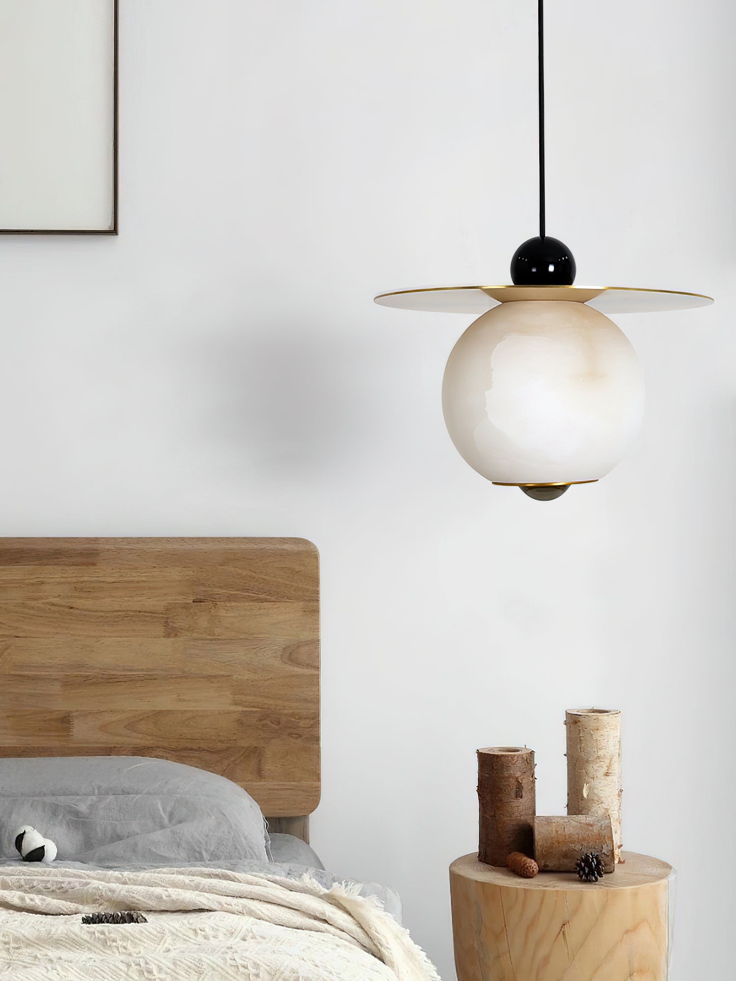 Alvarel Modern Minimalist Cord Brass Alabaster Pendant Light - Lamp Copper