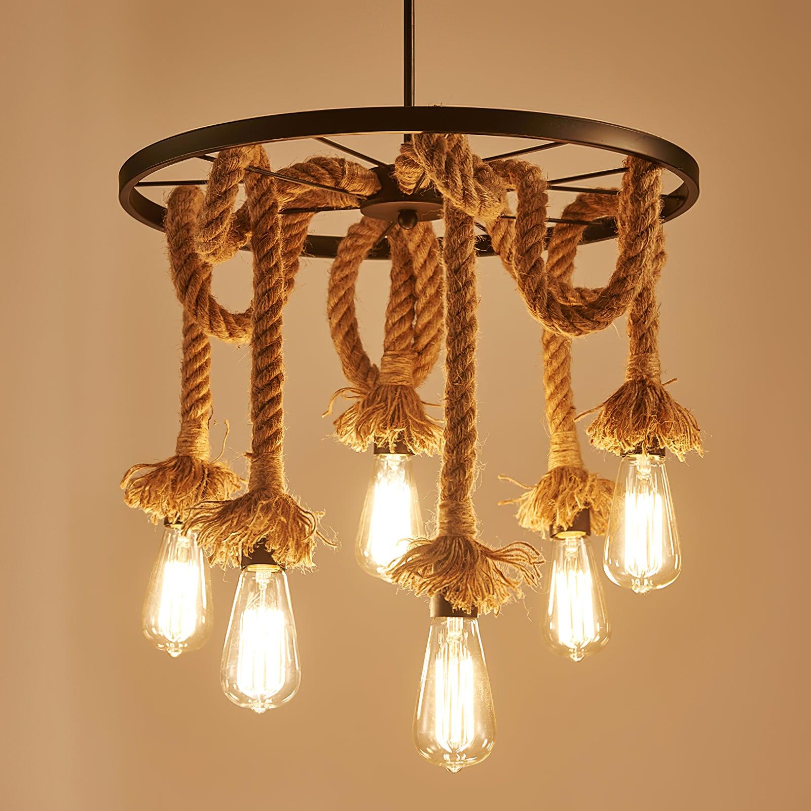 Hemp Rope Industrial Six Head Chandelier - Blowlighting