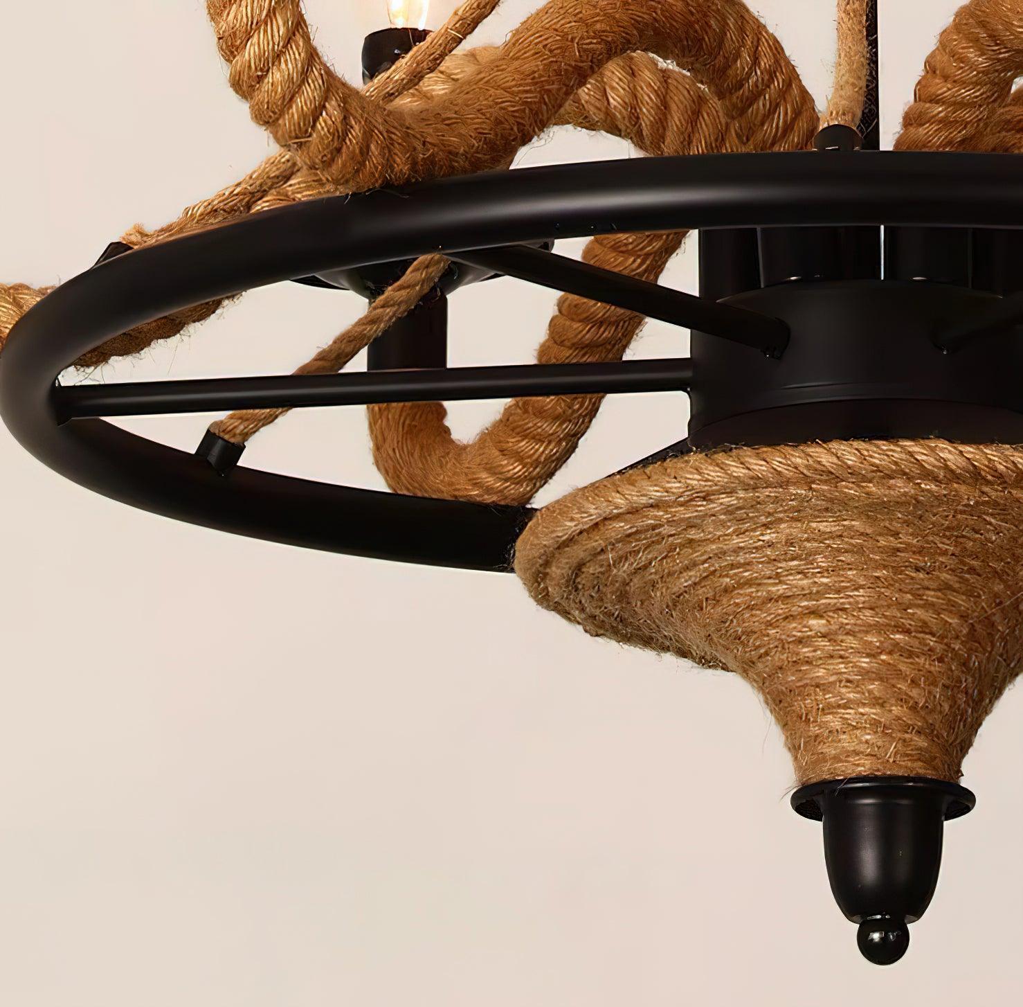Hemp Rope Industrial Large Wheel Chandelier - Blowlighting