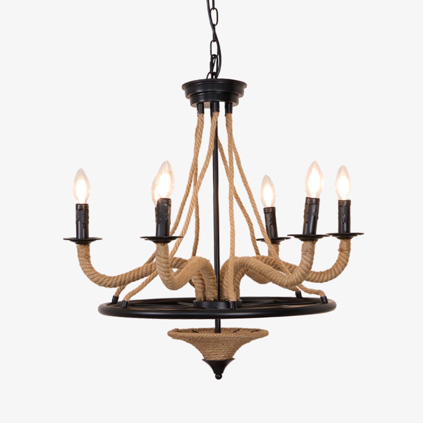 Hemp Rope Industrial Large Wheel Chandelier - Blowlighting