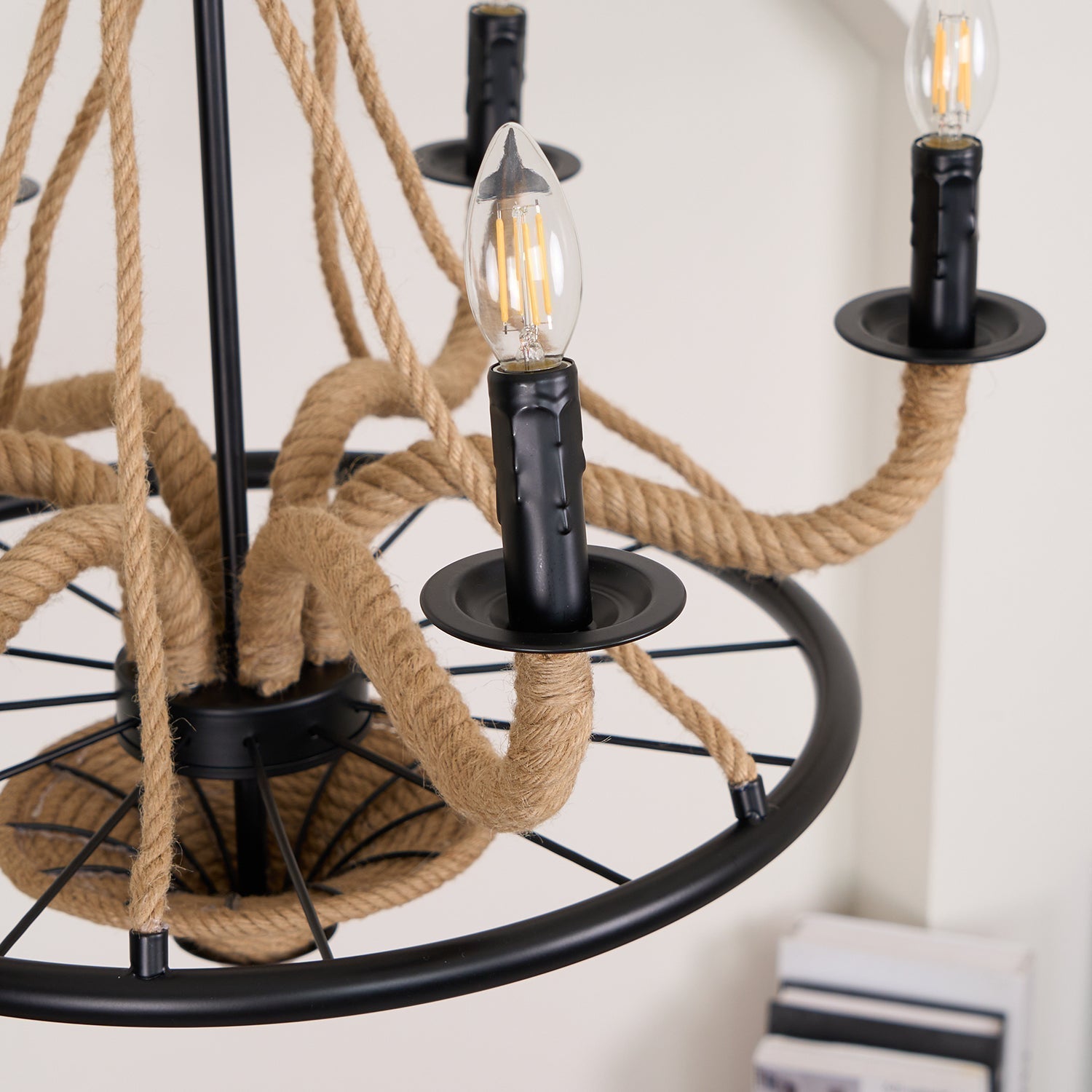Hemp Rope Industrial Large Wheel Chandelier - Blowlighting