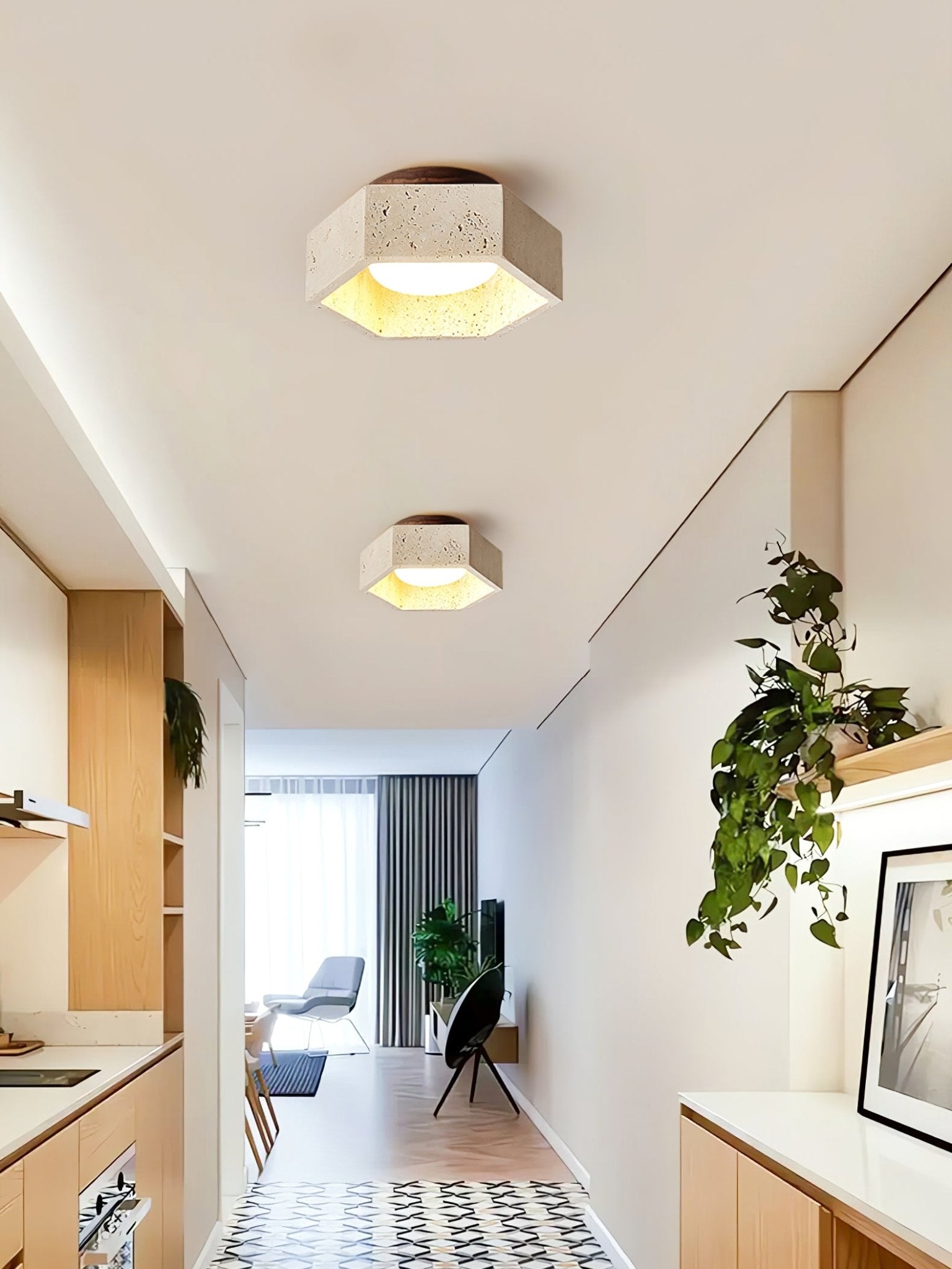 Hexara Travertine Hexagonal Ceiling Light - Neutralighting