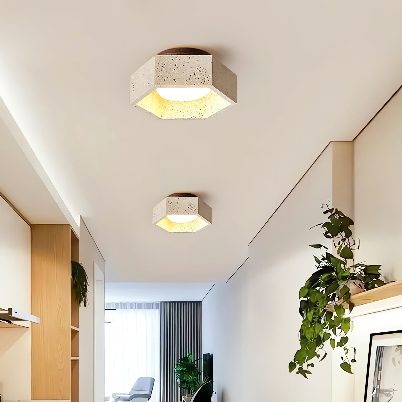 Hexara Travertine Hexagonal Ceiling Light - Neutralighting