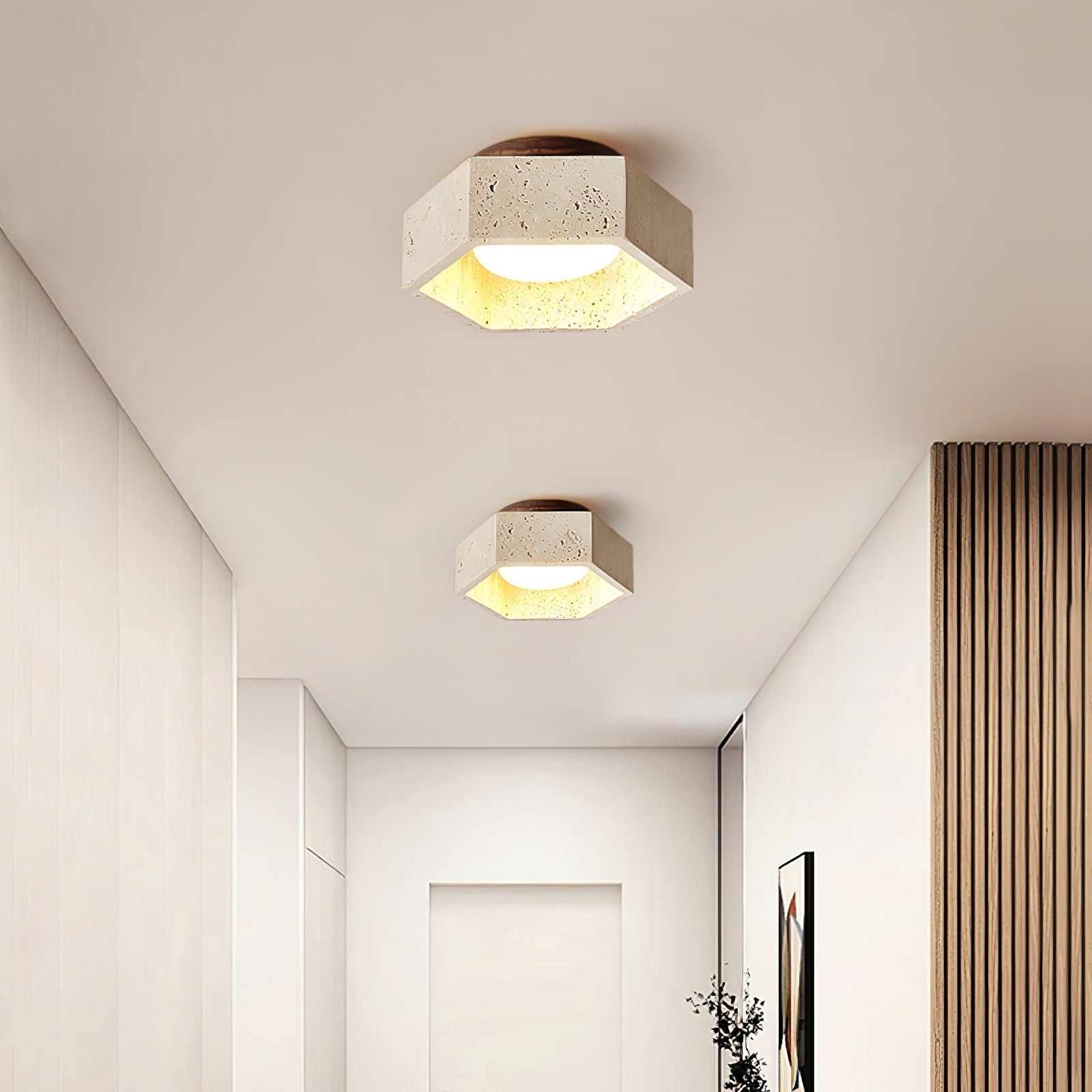 Hexara Travertine Hexagonal Ceiling Light - Neutralighting