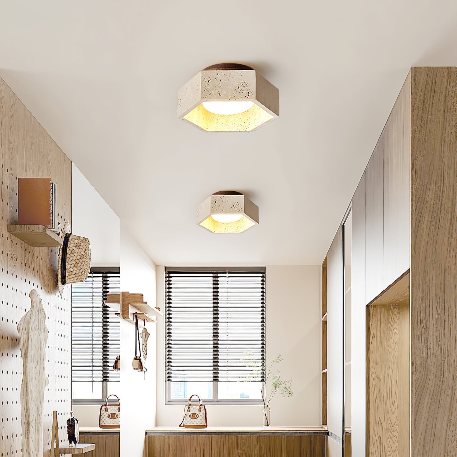 Hexara Travertine Hexagonal Ceiling Light - Neutralighting