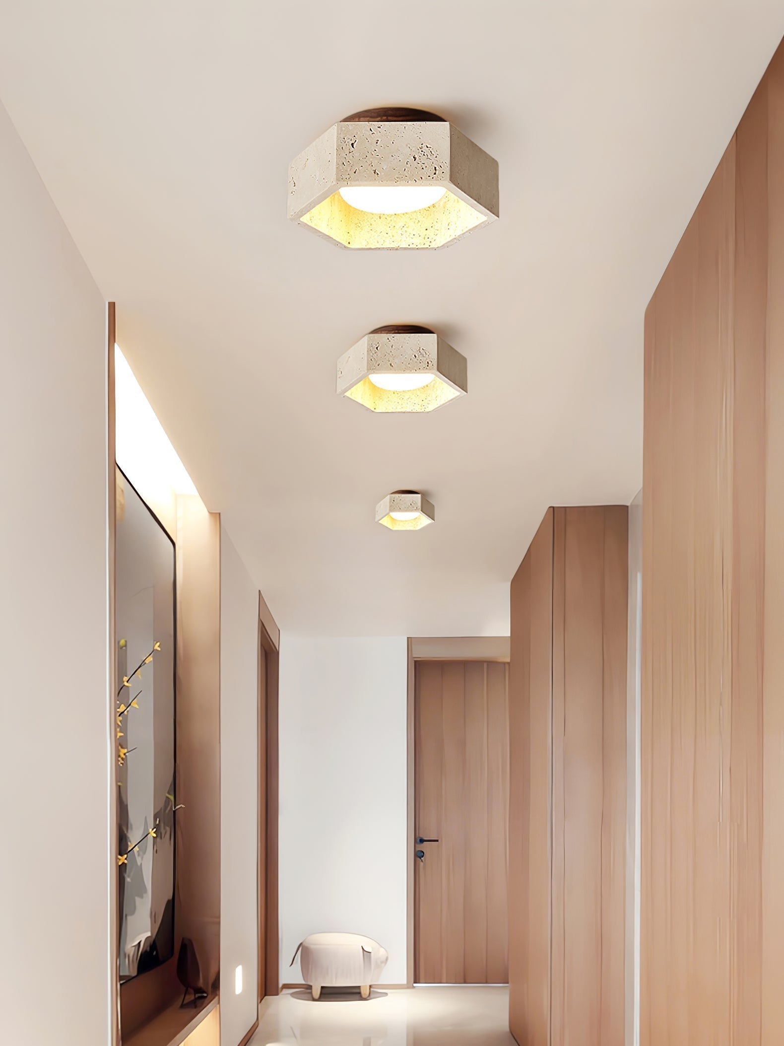 Hexara Travertine Hexagonal Ceiling Light - Neutralighting