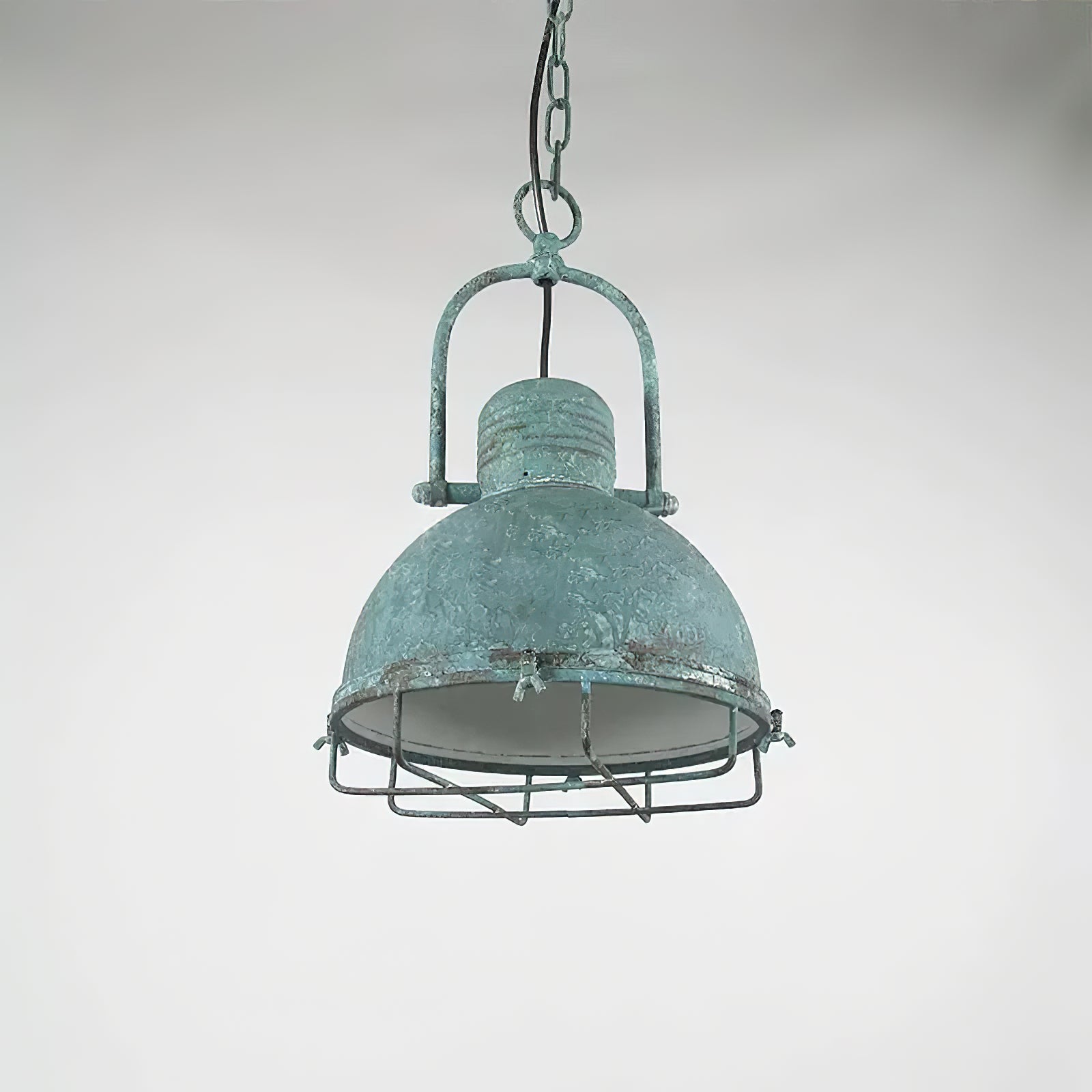 Hopedale Vintage Industrial Antique Green Metal Pendant Light - Lamp Copper