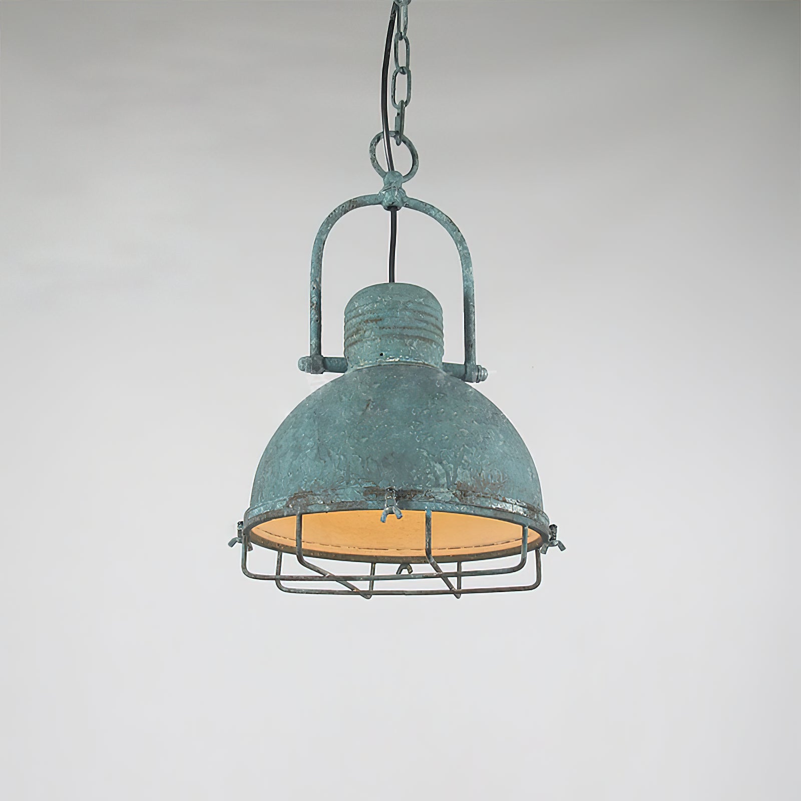 Hopedale Vintage Industrial Antique Green Metal Pendant Light - Lamp Copper