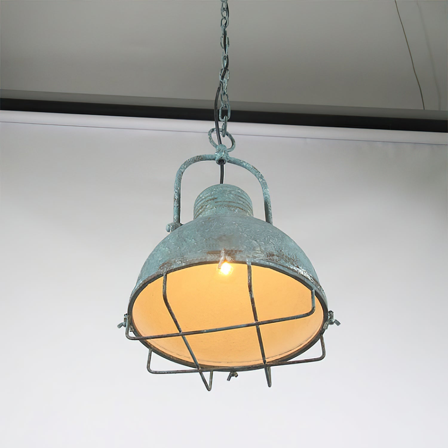 Hopedale Vintage Industrial Antique Green Metal Pendant Light - Lamp Copper