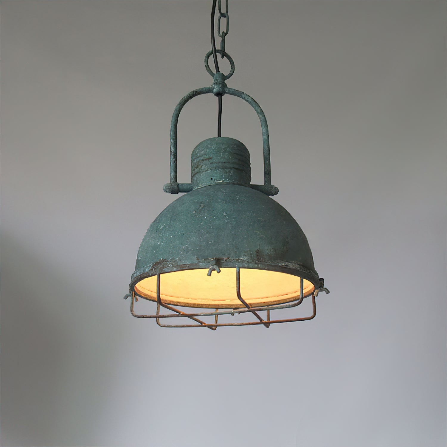 Hopedale Vintage Industrial Antique Green Metal Pendant Light - Lamp Copper