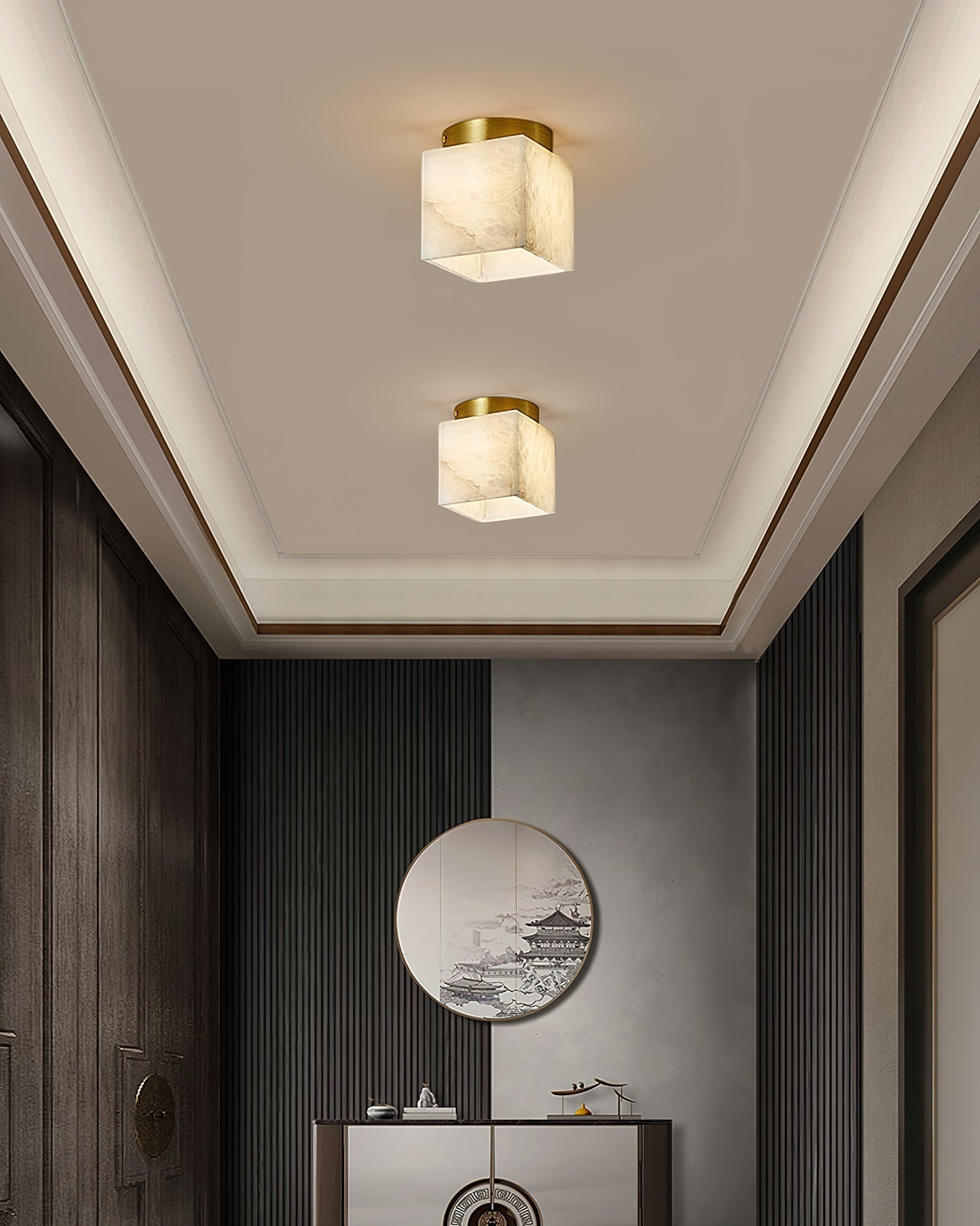 Usilia Modern Minimalist Brass Alabaster Ceiling Light - Lamp Copper