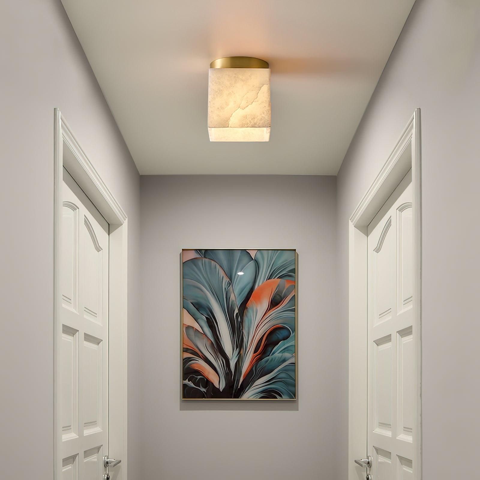 Usilia Modern Minimalist Brass Alabaster Ceiling Light - Lamp Copper