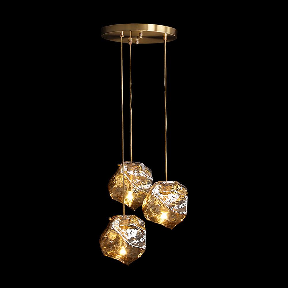 Aria Lampada a Sospensione in Vetro Ghiacciato con Finitura in Ottone