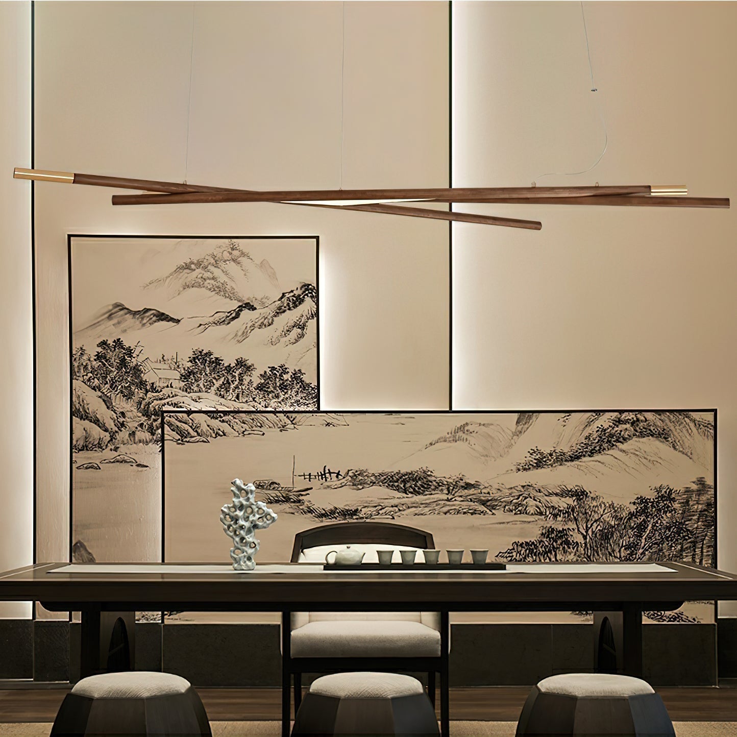 Aurora Chandelier Wooden Linear LED - Blowlighting