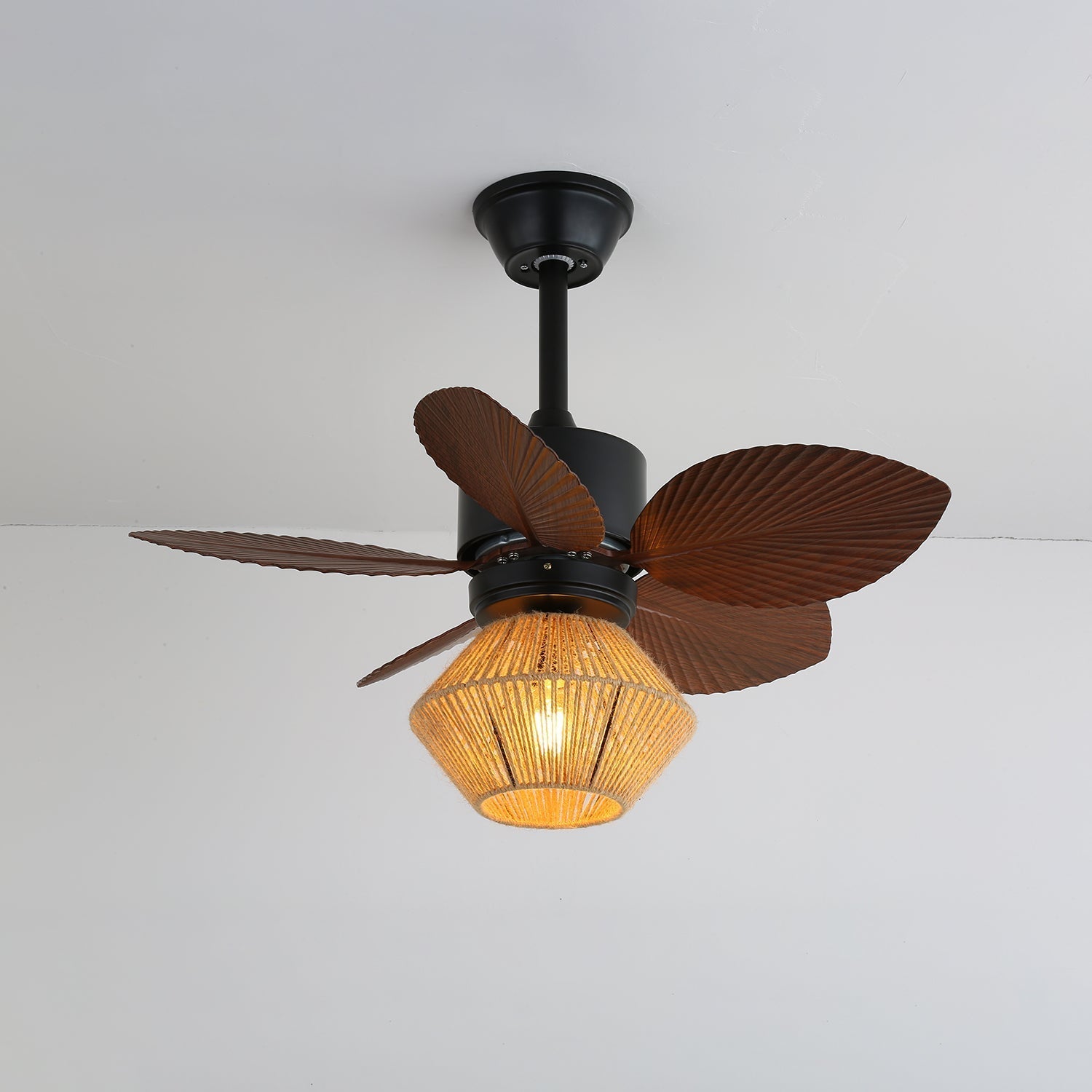 Solaya Ventilatore da Soffitto con Luce in Rattan Tropicale con telecomando