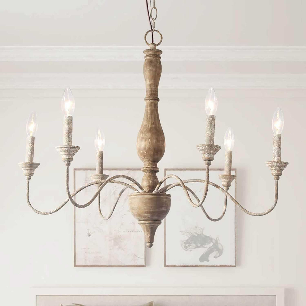 Eurloryra Vintage Candle Hand-carved Wood Chandelier - Lamp Copper