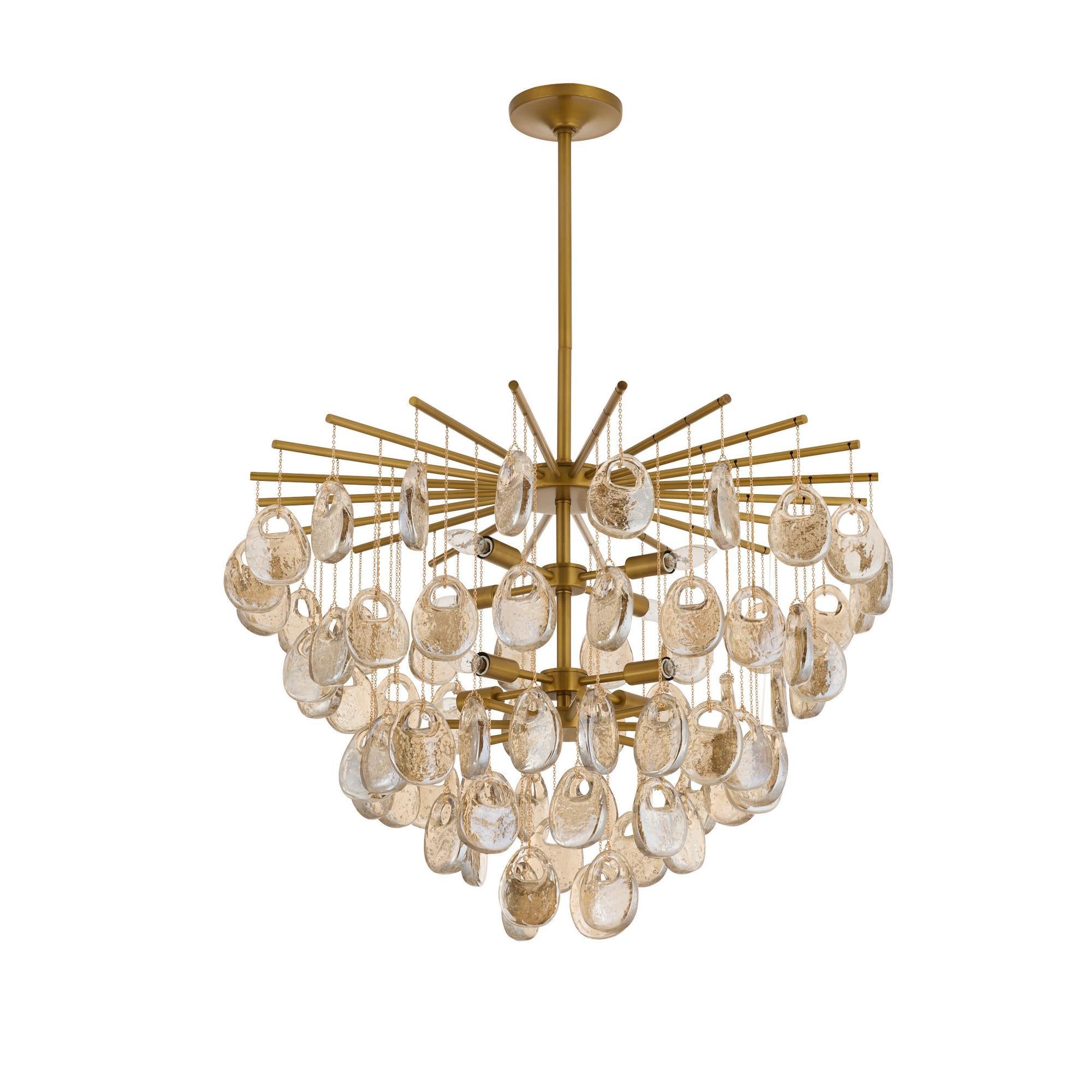 Aurora Chandelier Amber Seedy Glass Drop Antique Brass - Neutralighting