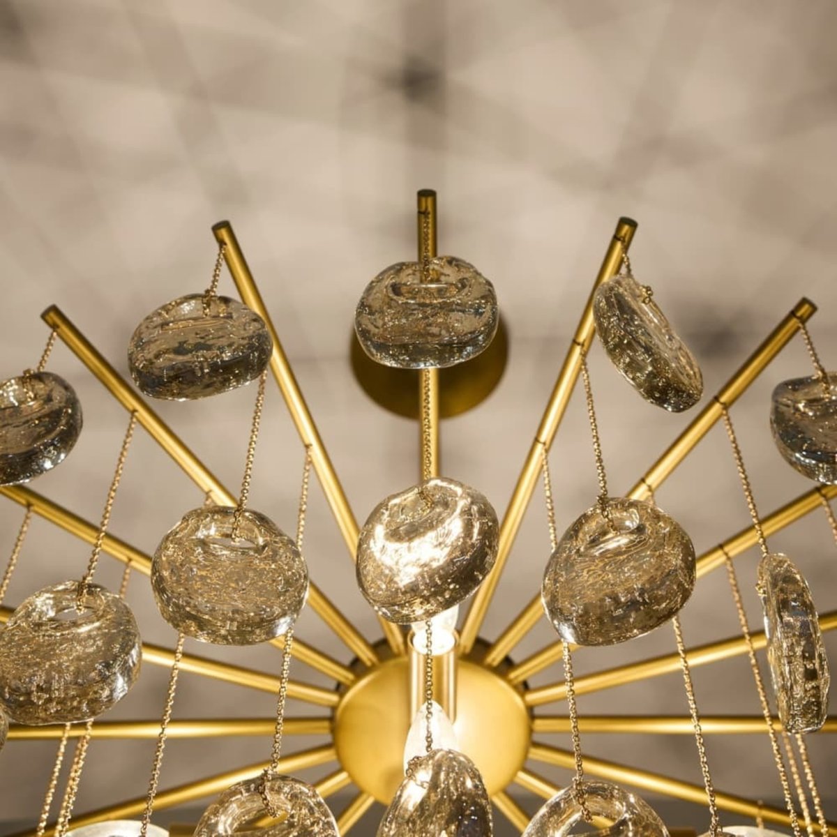 Aurora Chandelier Amber Seedy Glass Drop Antique Brass - Neutralighting