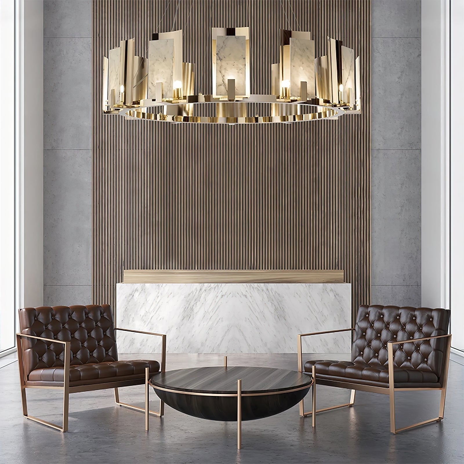 Nyraeila Postmodern Luxury Metal Alabaster Round Chandelier - Lamp Copper