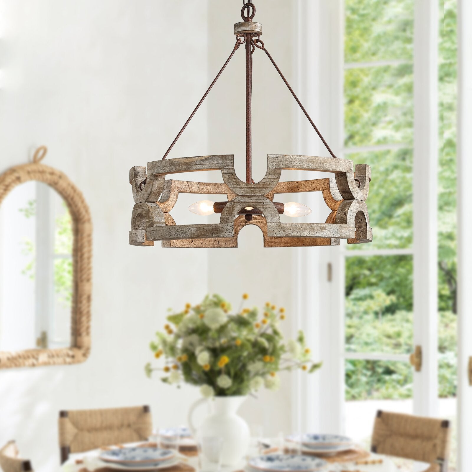 Muto Lampadario Vintage in Legno Colore Ruggine