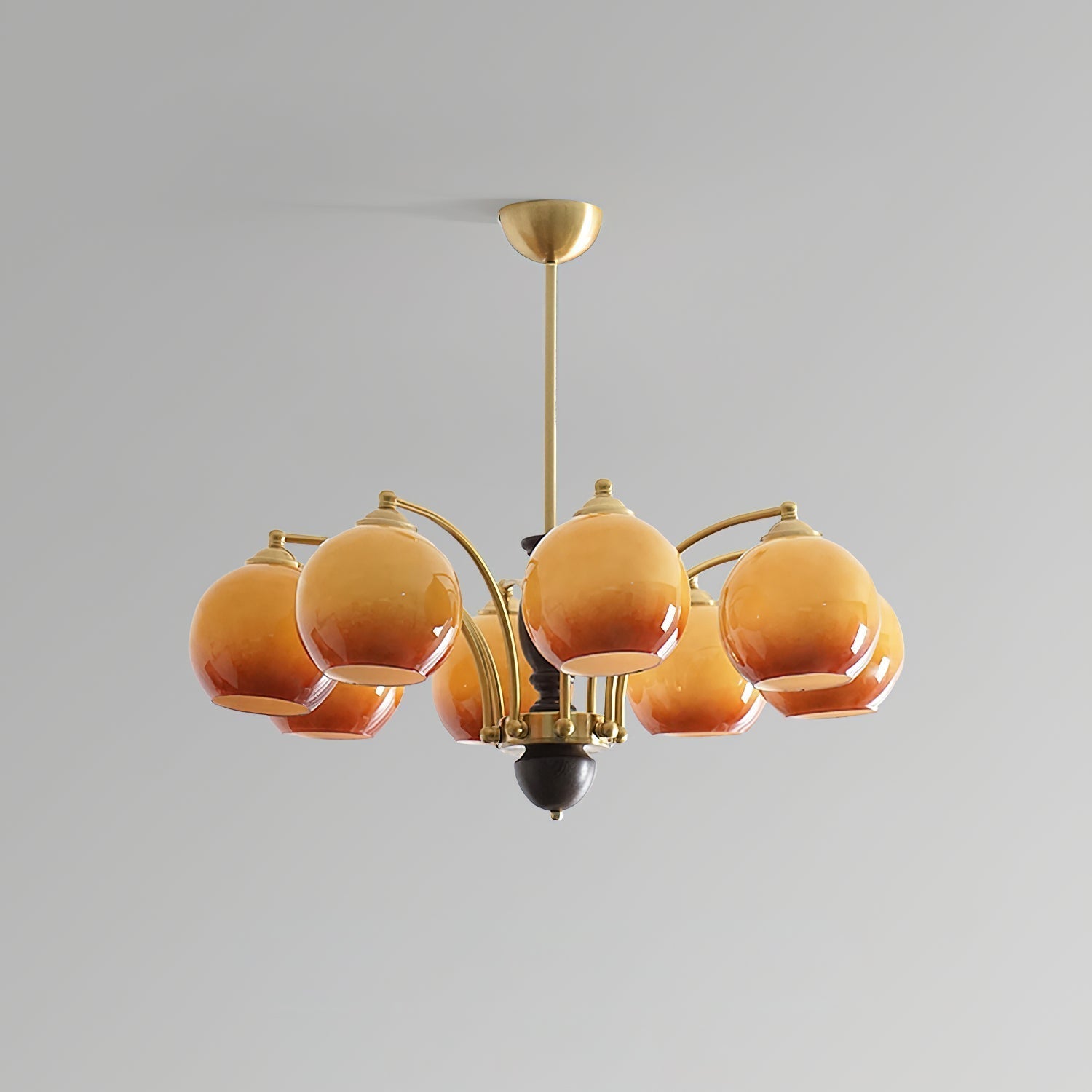 Chandelier Glass Shades Metal Frame Wood Accents Mid-Century Calm - Letslighting