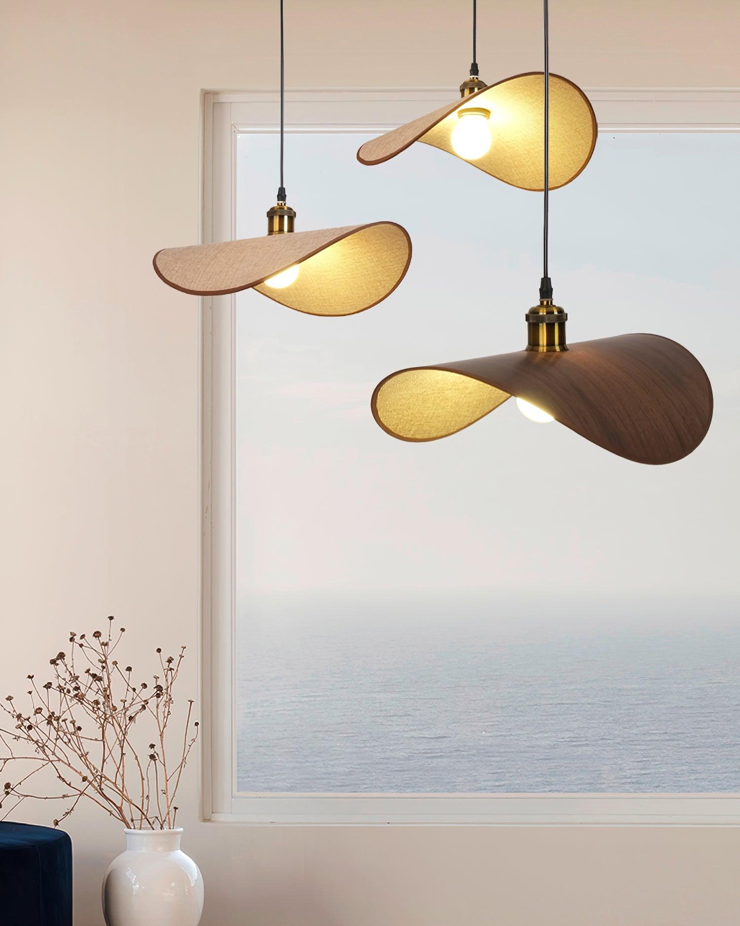 Pendant Lamp Linen Fabric Shade Wood - Letslighting