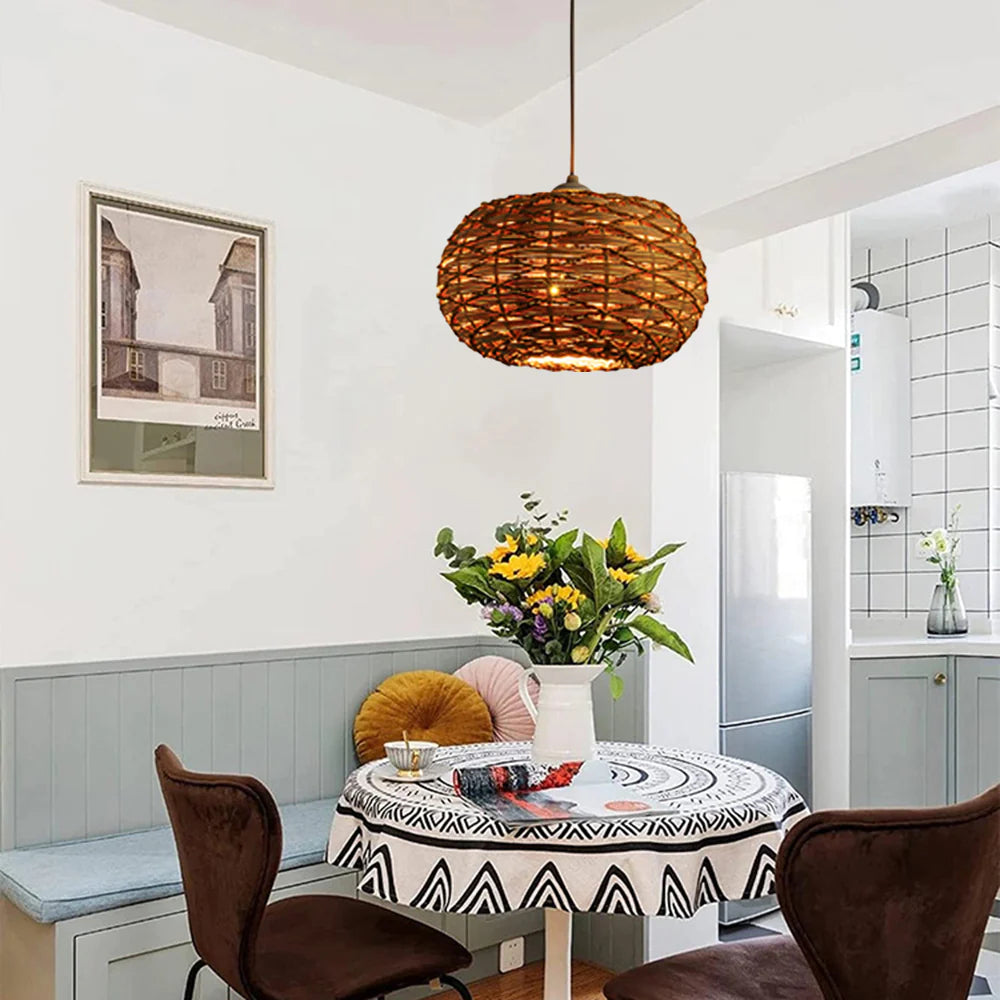 Arisha Retrò LED Legno Rattan Sospensione Camera da Letto Ristorante