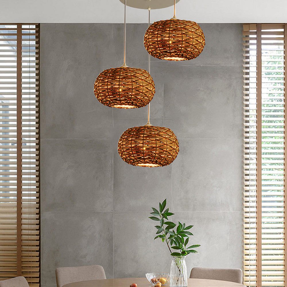 Arisha Retrò LED Legno Rattan Sospensione Camera da Letto Ristorante