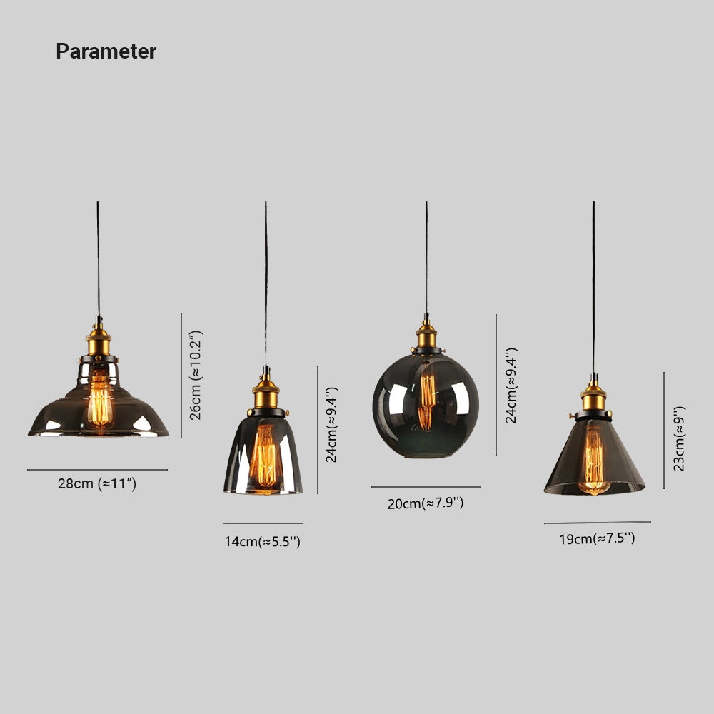 Arisha Industriale LED Lampada a Sospensione Vetro Chiaro/Ambra/Grigio Fumo
