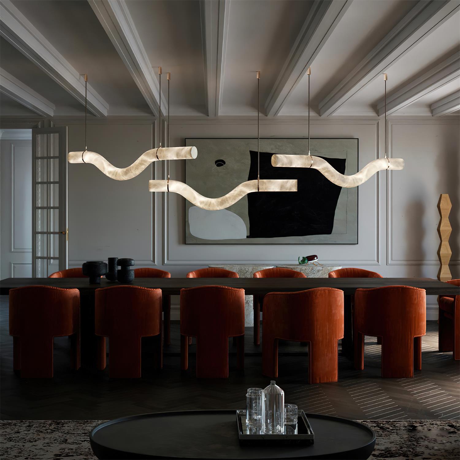 Liberty Chandelier Curved Alabaster Ribbon Silhouette - Letslighting
