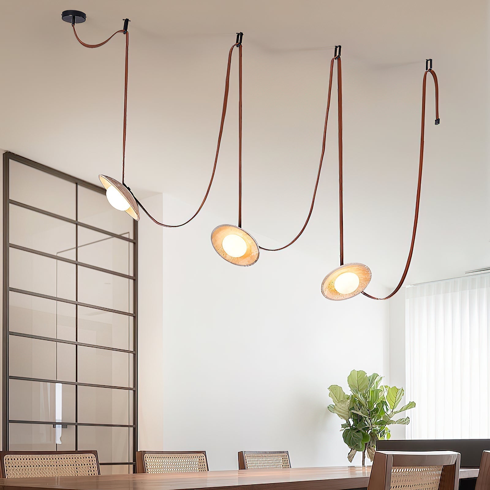 Olnoran Modern Minimalist Rail Leather Travertine Pendant Lamp - Lamp Copper