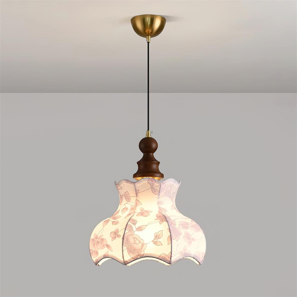 Pendant Lamp Metal and Wood Fabric Vintage Floral Elegant - Letslighting