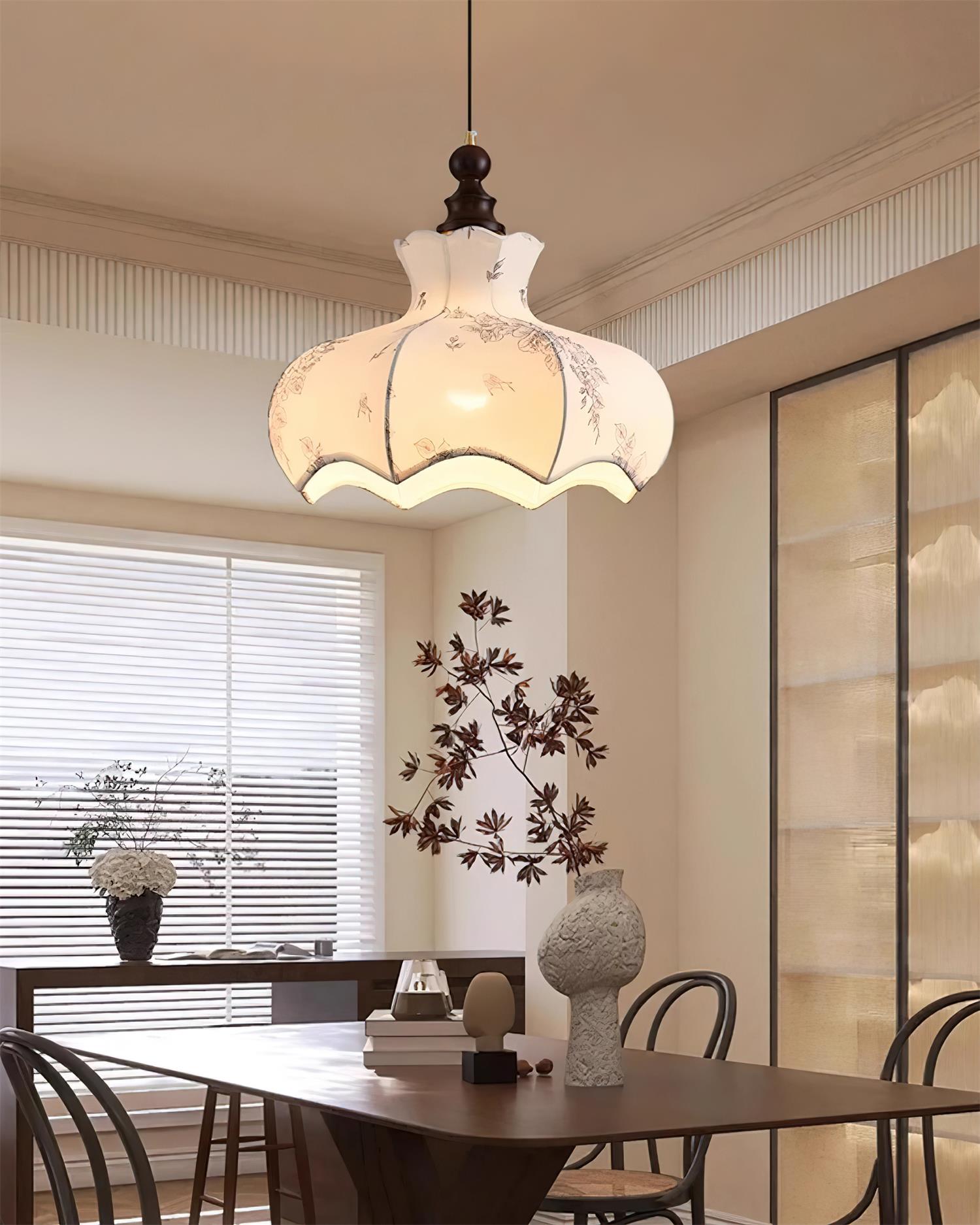 Pendant Lamp Metal and Wood Fabric Vintage Floral Elegant - Letslighting
