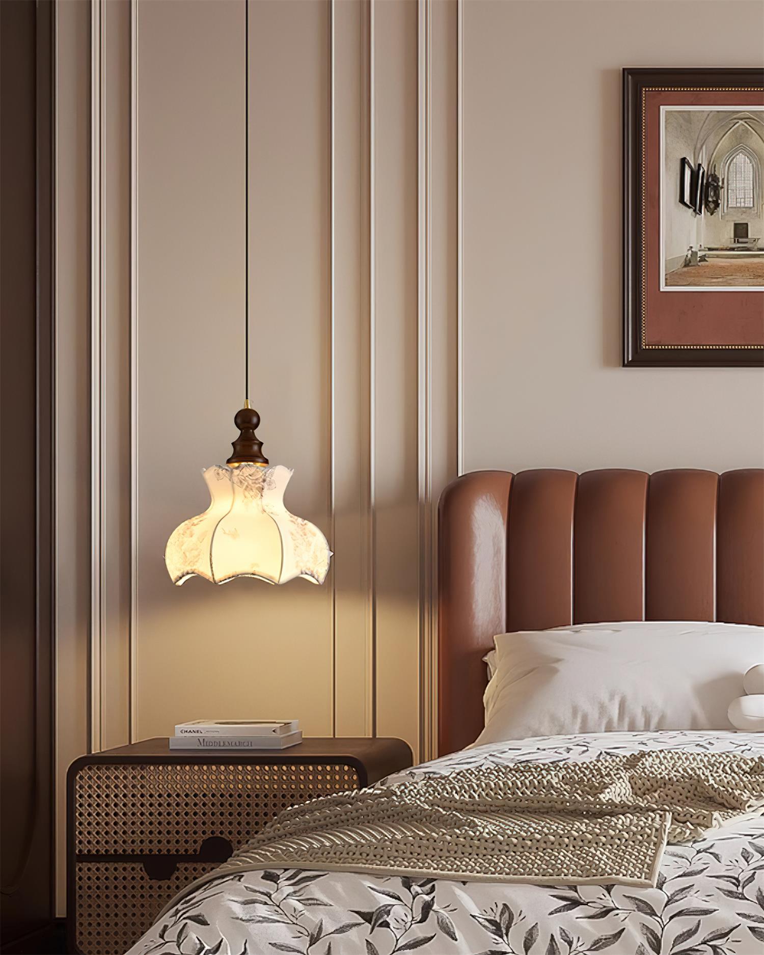 Pendant Lamp Metal and Wood Fabric Vintage Floral Elegant - Letslighting
