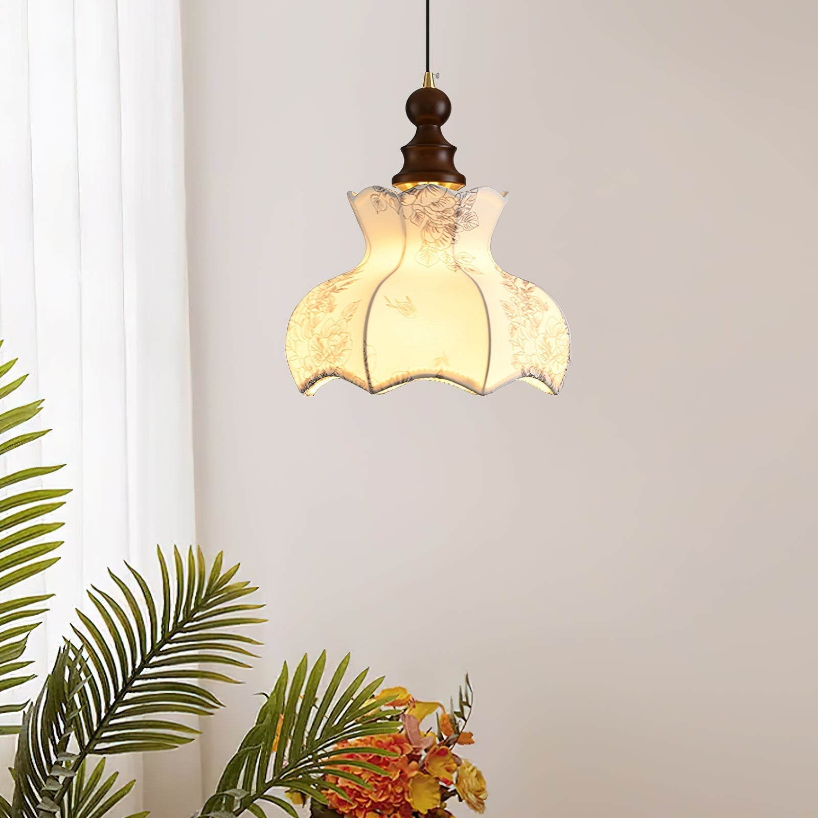 Pendant Lamp Metal and Wood Fabric Vintage Floral Elegant - Letslighting