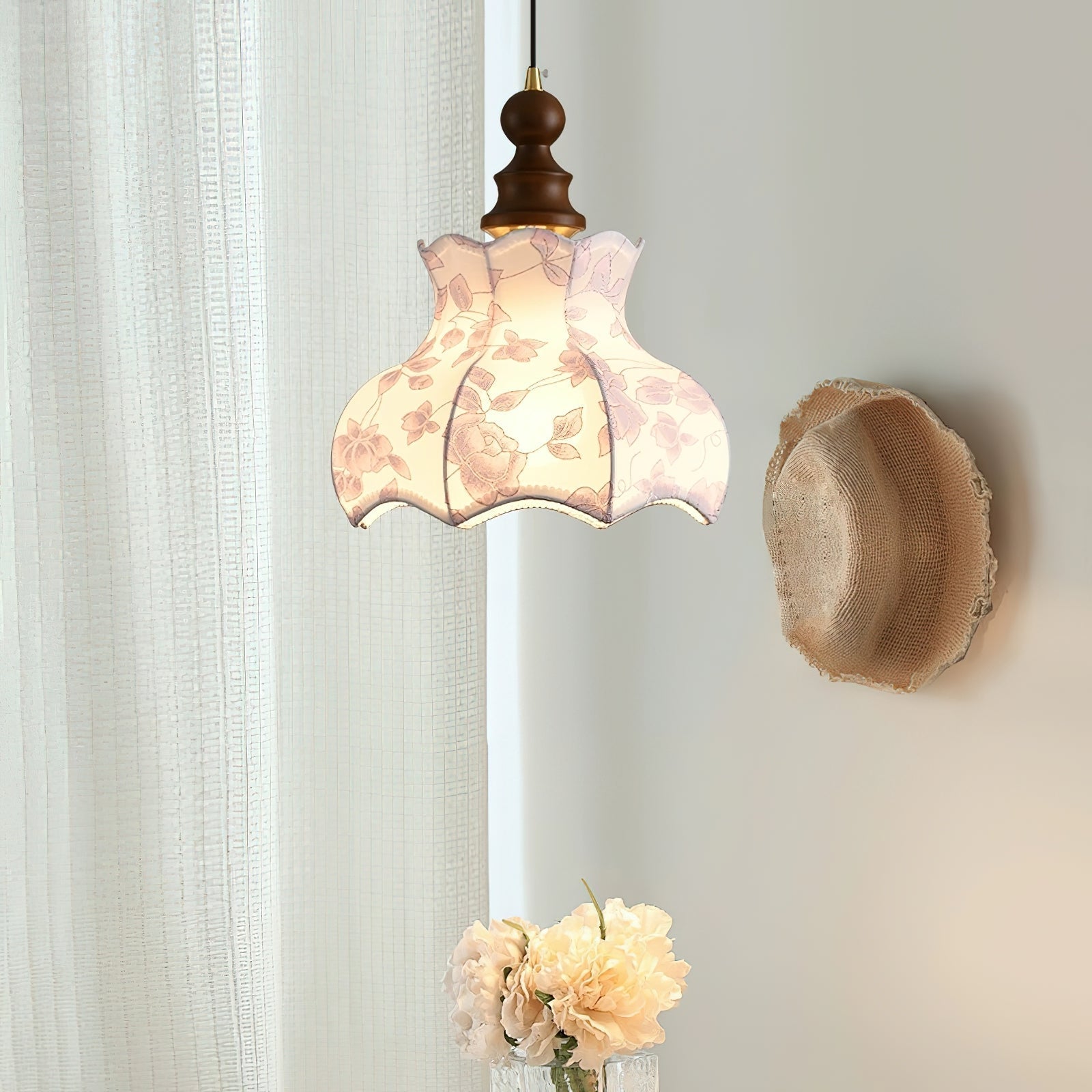 Pendant Lamp Metal and Wood Fabric Vintage Floral Elegant - Letslighting