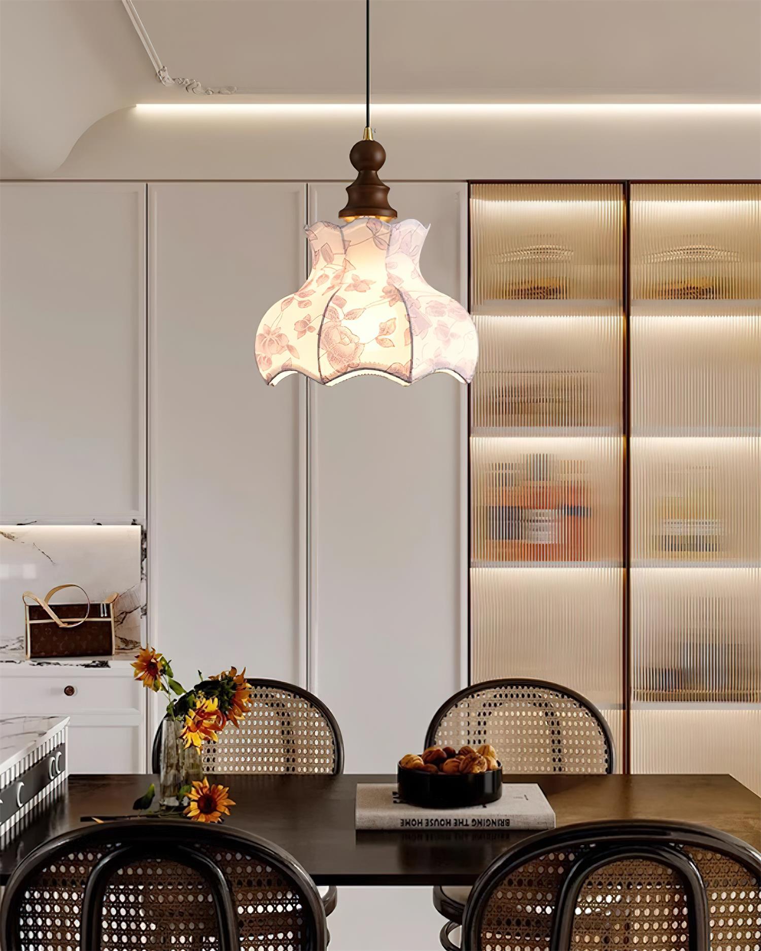 Pendant Lamp Metal and Wood Fabric Vintage Floral Elegant - Letslighting