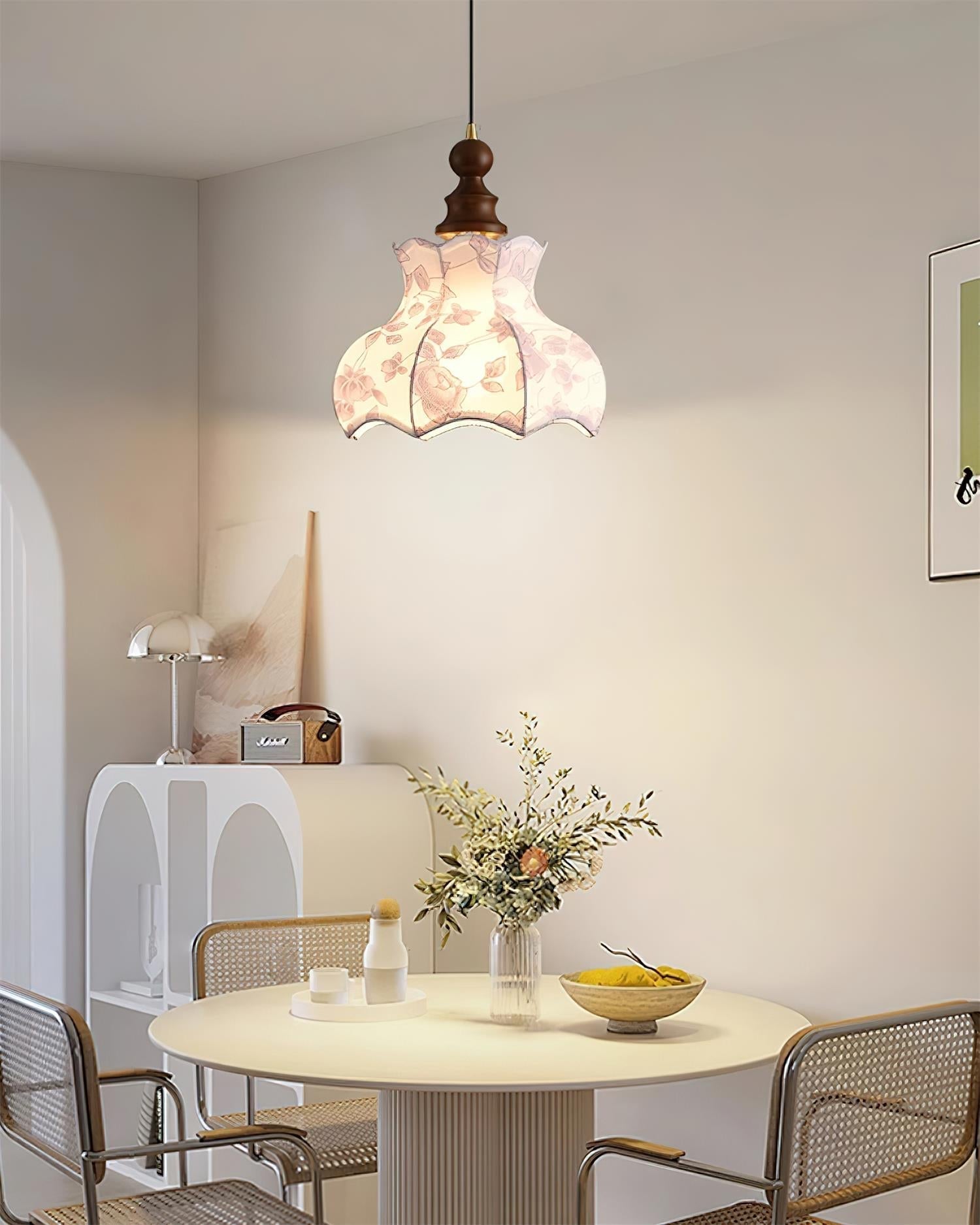 Pendant Lamp Metal and Wood Fabric Vintage Floral Elegant - Letslighting