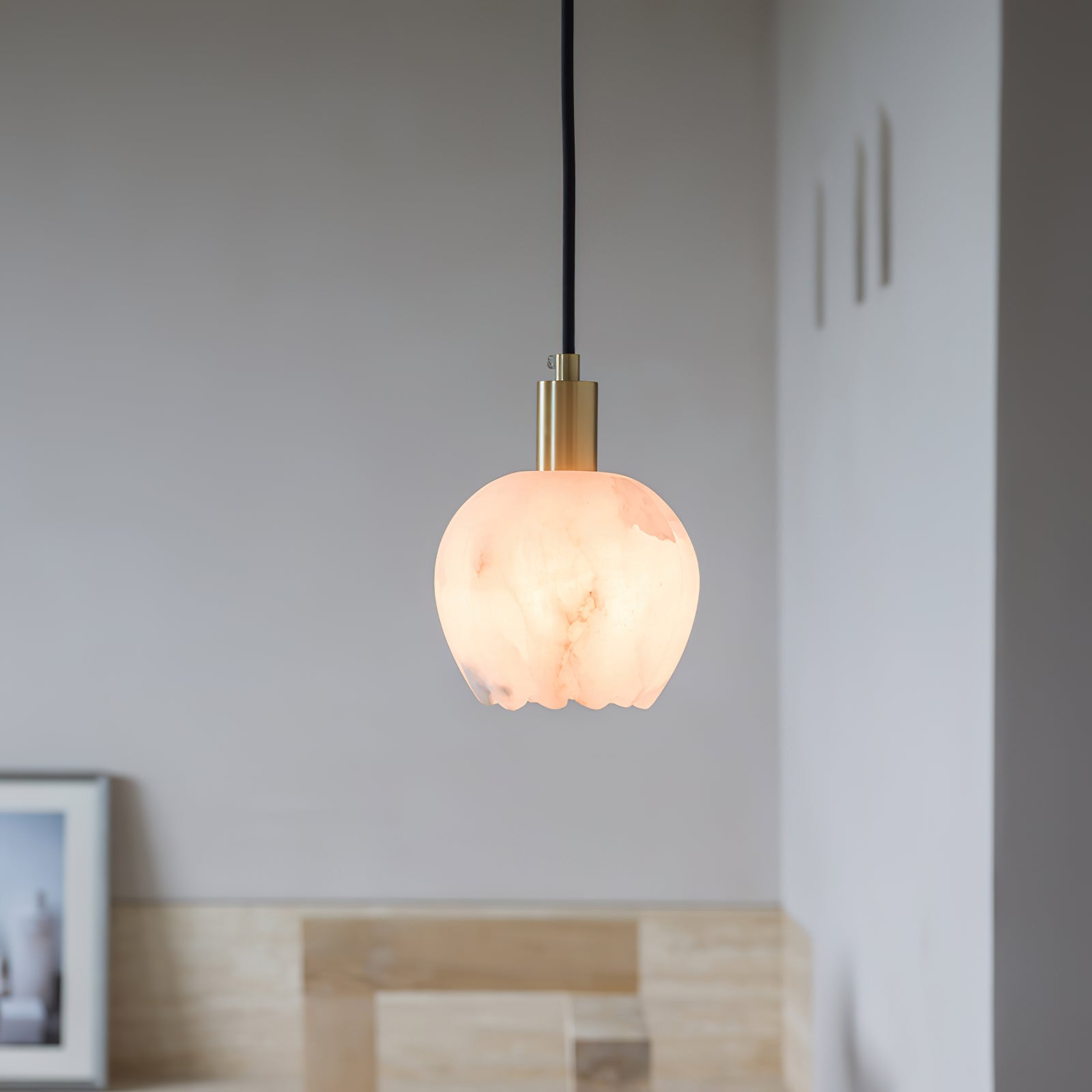 Olraeos Modern Minimalist Brass Alabaster Pendant Light - Lamp Copper