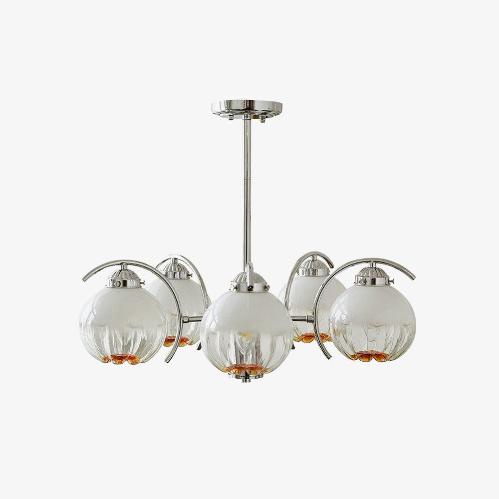 Chandelier Chrome Curved Arms with Frosted Globe Shades - Blowlighting