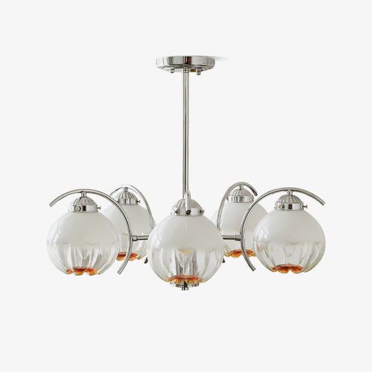 Chandelier Chrome Curved Arms with Frosted Globe Shades - Blowlighting