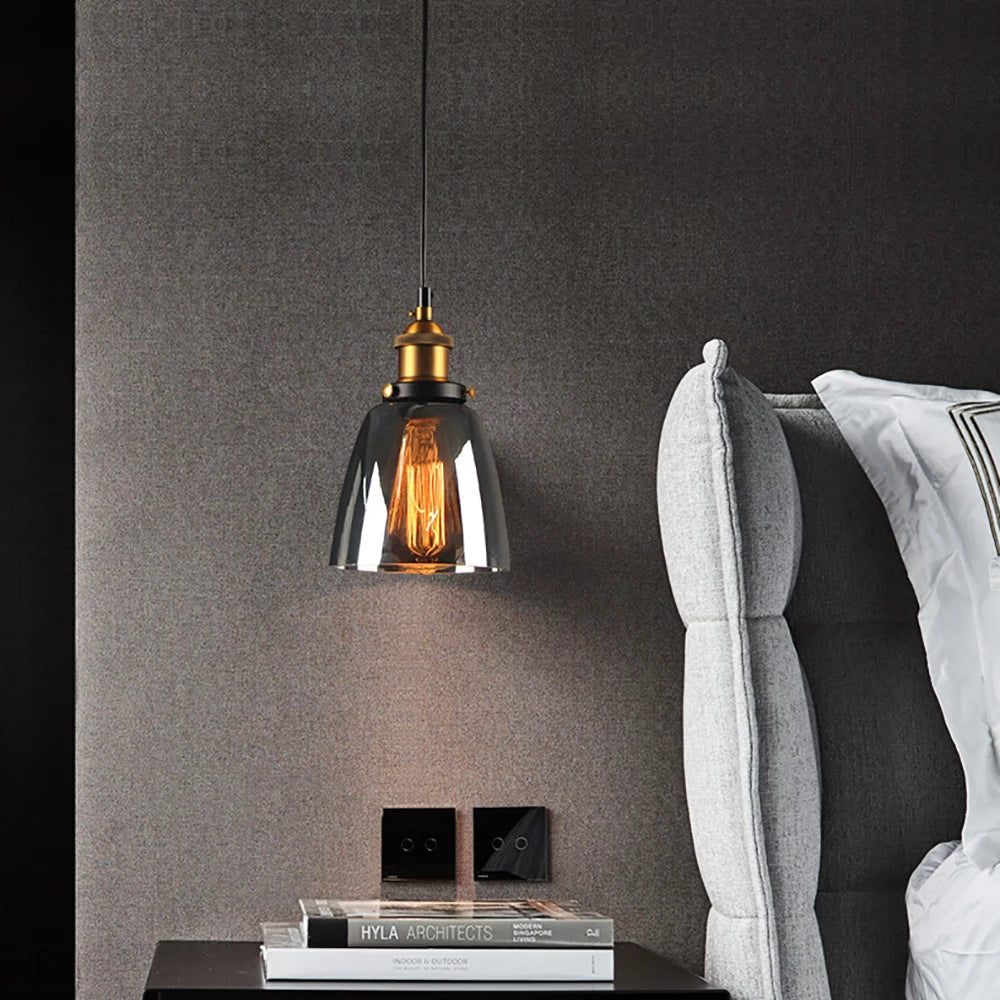 Arisha Industriale LED Lampada a Sospensione Vetro Chiaro/Ambra/Grigio Fumo