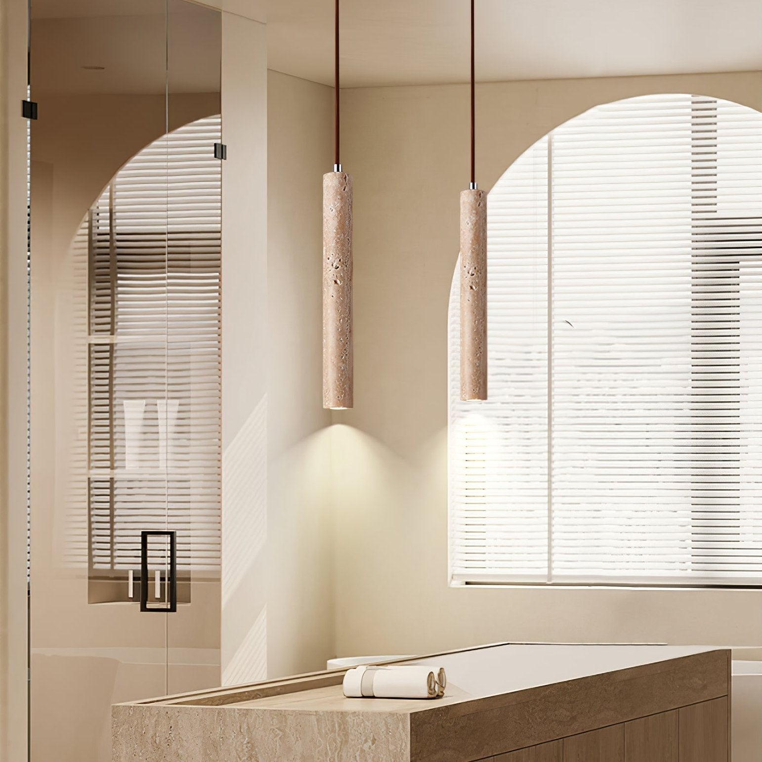 Olvynarae Cylindrical Travertine Pendant Light - Neutralighting