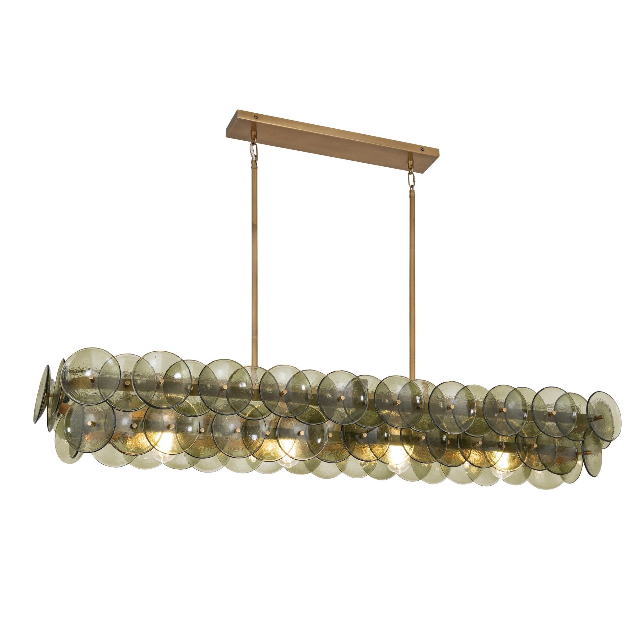 Aurora Chandelier Linear Amber Pressed Glass Disc Modern - Neutralighting