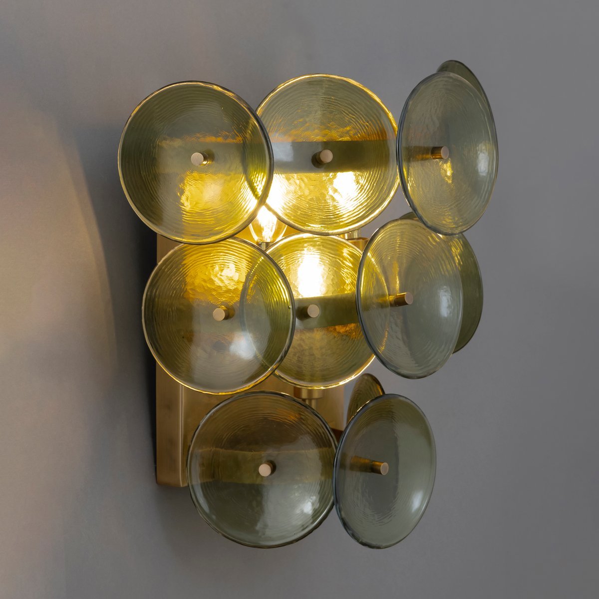 Aurora Wall Sconce Pressed Glass Disc Vintage Amber - Neutralighting